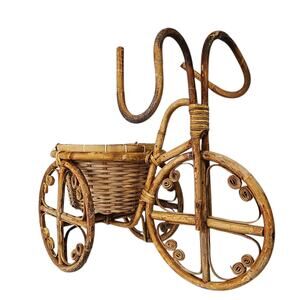 Vintage Rattan Wicker Tricycle Planter Cottagecore Garden Boho Eclectic Whimsy